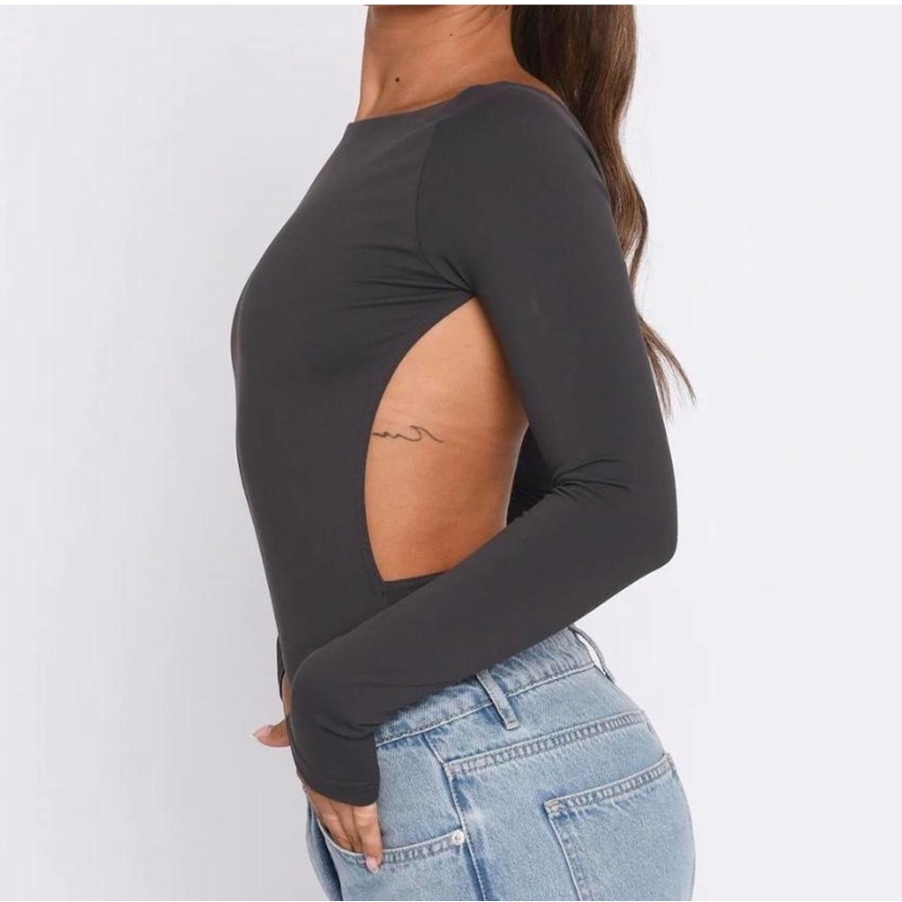 Brand new Open back charcoal gray bodysuit